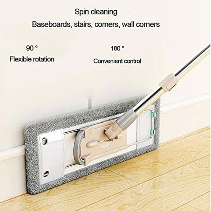 Gray Floor Mop  Professional Flat Squeeze Pads for Wet Dry Cleaning Stainless Steel Handle and 360 Degree Swivel