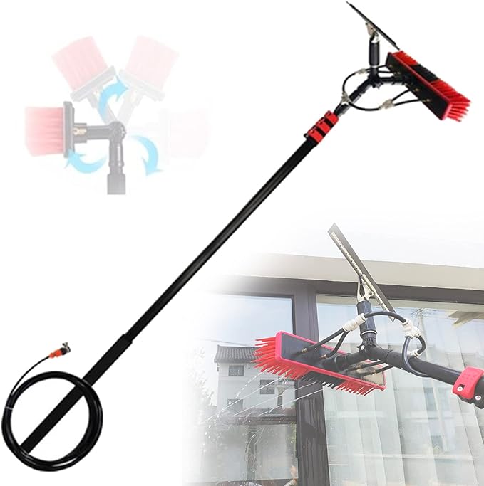 Extendable Solar Panel Cleaning Brush Adjustable Window Cleaning Pole with ScraperOutdoor Window Glass Solar Panel Spray WasherWater Fed Pole Kit/7.2M/24Ft