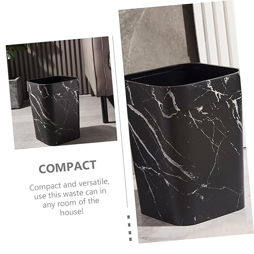 Zerodeko Marbling Waste Bin Small Marble Trash Can Black Marble Waste Baskets Bathroom Black Can Rectangular