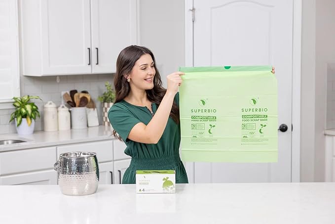 SUPERBIO 4 Gallon Compostable Drawstring Food Scrap Bags15.1 Liter 40 Count 0.9 MilHeavy Duty Waste Bags BPI Seedling and OK compost INDUSTRIAL