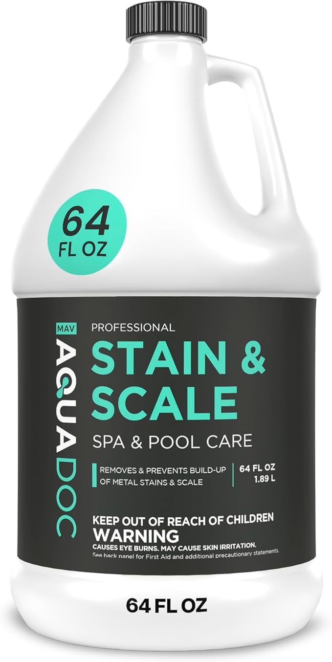 AquaDoc Pool &amp Spa Stain and Scale Control for Hot Tubs - 64oz - Pool Stain Remover That Helps Prevent &amp Remove Calcium Iron Copper &amp Rust Buildup - Made in USA
