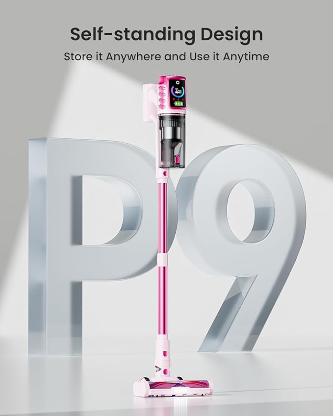 Cordless Vacuum Cleaner55KPa 650W 65Mins Vacuum Cleaners for HomeStick Vacuum with LED Display &ampAnti-tangle Brush and Self-Standing DesignVacuum Cleaner for Hardwood FloorsCarpetPet Hair(Pink