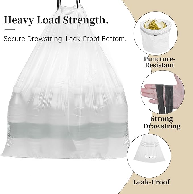 21 Gallon Drawstring Trash Bags 80L Extra Large Kitchen Garbage Bags 100ct 1.2 Mil Extra Strong Leak-Proof Liners for Home &amp Kitchen Office Unscented White Heavy Duty