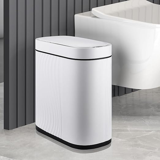 Bathroom Trash Cans with Lid 2 Gallon Automatic Trash Can Small Motion Sensor Garbage Can Slim Smart Trash Bin Waterproof Plastic Garbage Bin for Bathroom Bedroom Living Room Kitchen