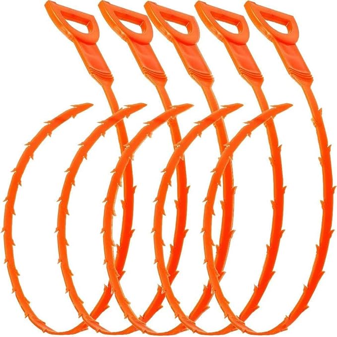 Snake Hair Drain Clog Remover Cleaning Tool Hair Drain Clog Remover and Removal Opener Sink and Bathtub 20.5 Inch Orange Set of 5