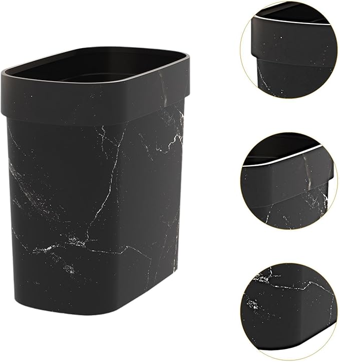 Marble Wastebasket Garbage Basket Garbage Bin Without Lid Household Trash Bin Garbage Container for Living Room Office Home Black