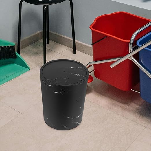 ARTIBETTER Large Capacity Plastic Garbage Bin with Lid Marble Pattern Bathroom Trash Can for Home and Office Covered Wastebasket for Kitchen and Bedroom Use
