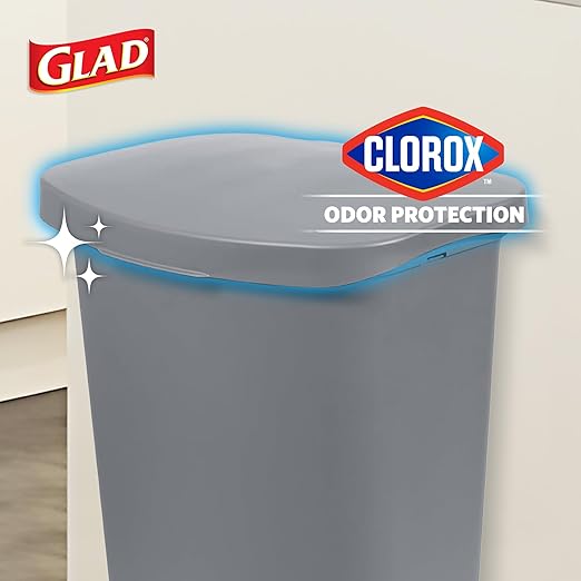 Glad Kitchen Trash Can | Large Plastic Waste Bin with Odor Protection of Lid | Hands Free with Step On Foot Pedal and Garbage Bag Rings 13 Gallon Grey