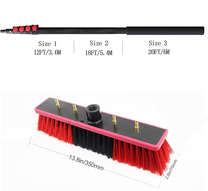 3.6-6m Water Feed Pole Kit and Window Cleaner for Outdoor Window Glass Cleaning System Photovoltaic Solar Panels Washing Equipment Tool Solution 35/55cm Brush Head (G