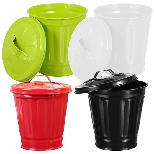 4pcs Cute Desktop Trash Can Lid Small Multi-Functional Wastebasket for Bedroom Kitchen Office Stylish Rubbish Bin for Home Decor Pen Container Plant Holder