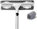 Telescopic Rod Glass Cleaning Mop – Long Handle Window Wiper &amp Washer Tool with Brush Head for Household Use(Gray 1 mop 2 Cloth)