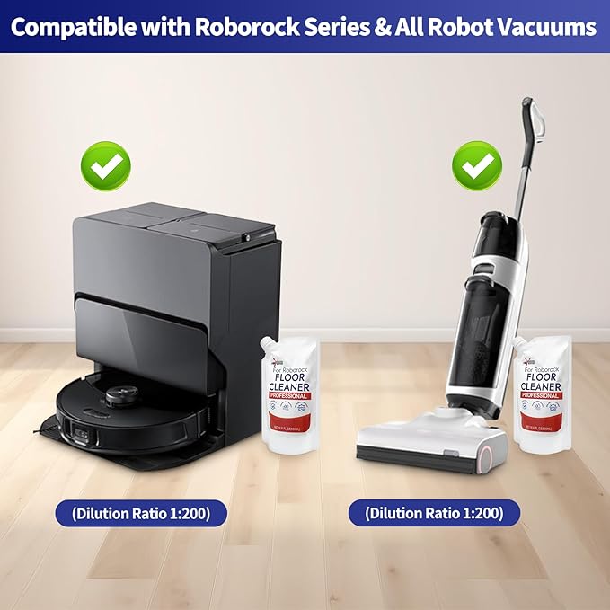 Floor Cleaning Solution 2 bags Refill Fresh Scent Compatible with Roborock Series &amp All Robot Vacuums Eco-Safe Streak-Free Formula for Hard Floors Pet &amp Kid Friendly