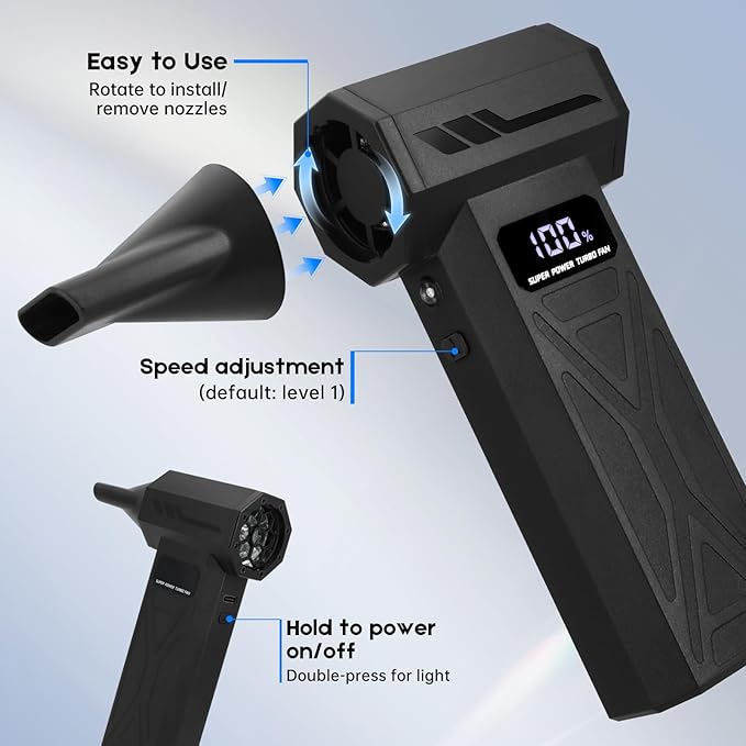 Compressed Air Duster 110000RPM Electric Air Blower with 4-Speed Adjustable &amp LED Light Rechargeable Fast-Charging for Computer Keyboard Electronics Car Home &amp Outdoor Cleaning