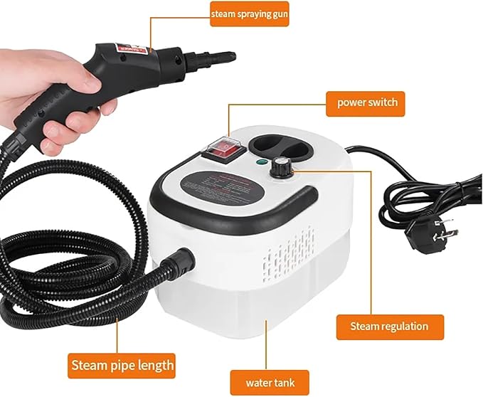Portable Cleaning Steam Machine 2500W Handheld Steam Cleaner with 1200ML Water Tank 6 Wind Speed Adjustment and 105℃ High Temperature Steam 15 Seconds Quick Heating for Kitchen Furniture