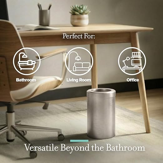 Gatco Small Bathroom Trash Can with Lid Round 3 Gallon Stainless Steel Wastebasket Under Sink Satin Nickel for Bathroom Bedroom Office (1911)