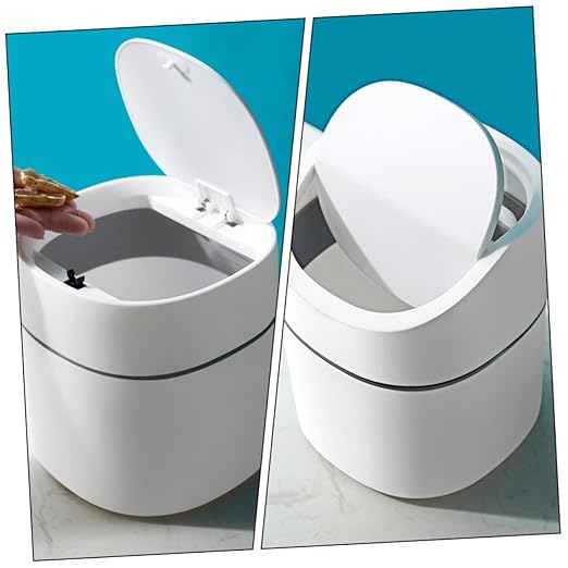 Mobestech 2Pcs Small Desktop Trash Can with Lid Wear Resistant Plastic Wastebasket for Kitchen Living Room Bedroom and Office Compact Garbage Can for Easy Disposal and Space Saving