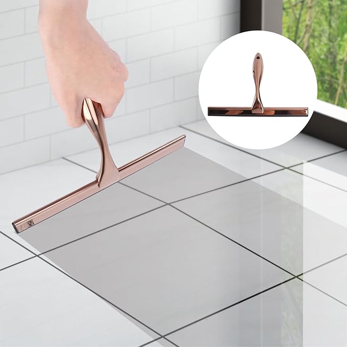 Stainless Steel Window Squeegee with Copper Silicone Handle Shower Glass and Mirror Cleaning Tool Household Bathroom and Car Cleaning Scraper