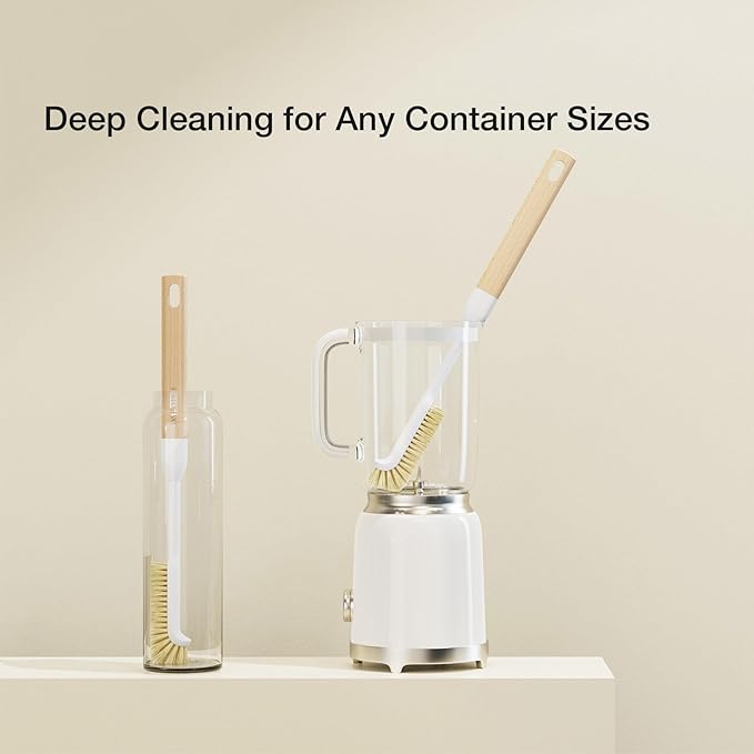 Cleaning Brush Diveotree Hard Bristle Brush for Deep Cleaning Grout Sink Cup Teapot Bottle Blender Multi-Purpose Brush wih Long Handle for Kitchen (White-2Pack)