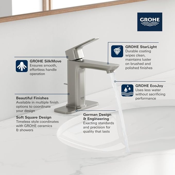 Grohe 101920GN00 Cubeo Single Hole Single Handle M-Size Bathroom Faucet 1.2 GPM Brushed Gold