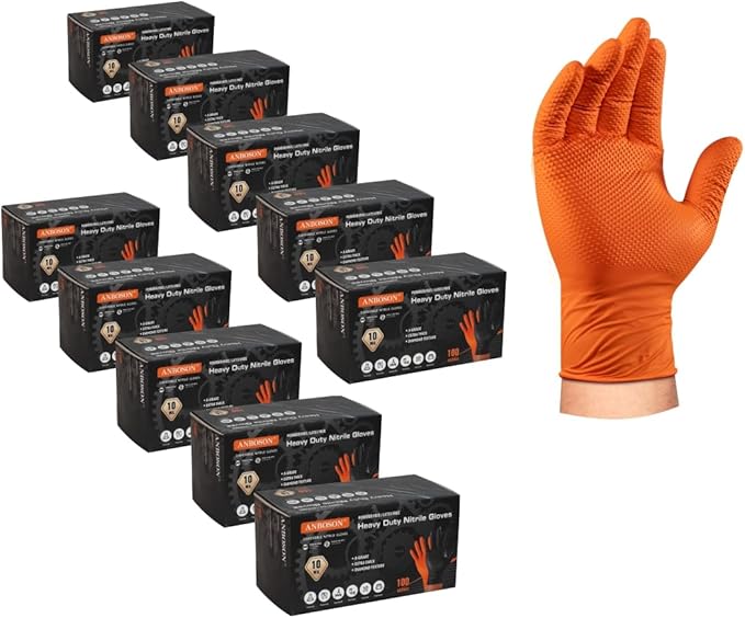 10 Mil Nitrile Disposable Gloves Heavy Duty Mechanic Gloves Raised Diamond Texture Thick (Orange of 1000X-Large)