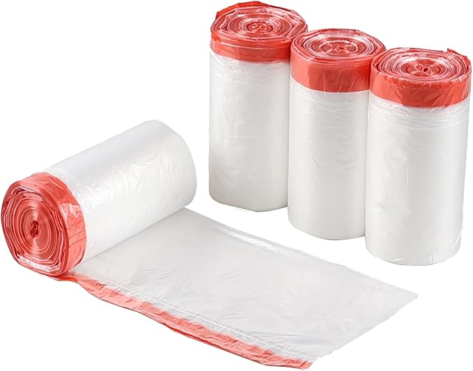 Yuright 5 Gallon Drawstring Garbage Bags Small Clear Trash Bags with Handle 4 Rolls/220 Counts F