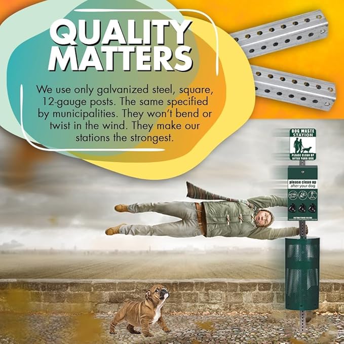 ZERO WASTE USA - Rust Proof Aluminum Dog Waste Station - Free 400 Waste Roll Bags &amp 25 can Liners - 10-Year Warranty - Over 500k Sold in USA (Green)
