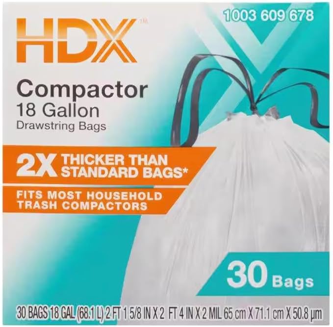 18 Gallon Kitchen &amp Garbage Compactor Bags with Drawstring White Trash Bags (2 Pack 30-Count) – Strong Tear-Resistant Fits Most Kitchen Cans