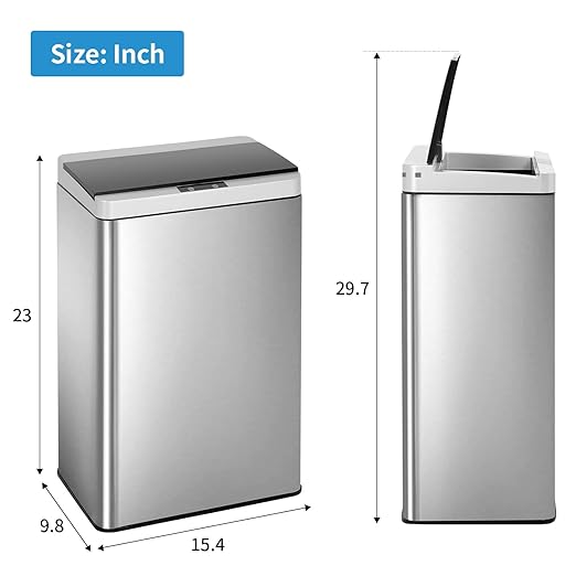 13 Gallon Automatic Kitchen Trash Can with Motion-Sensing LidPlastic Bathroom Trash Can Touchless High-Capacity Garbage Can Rectangular Trash Can with Lid (Grey)