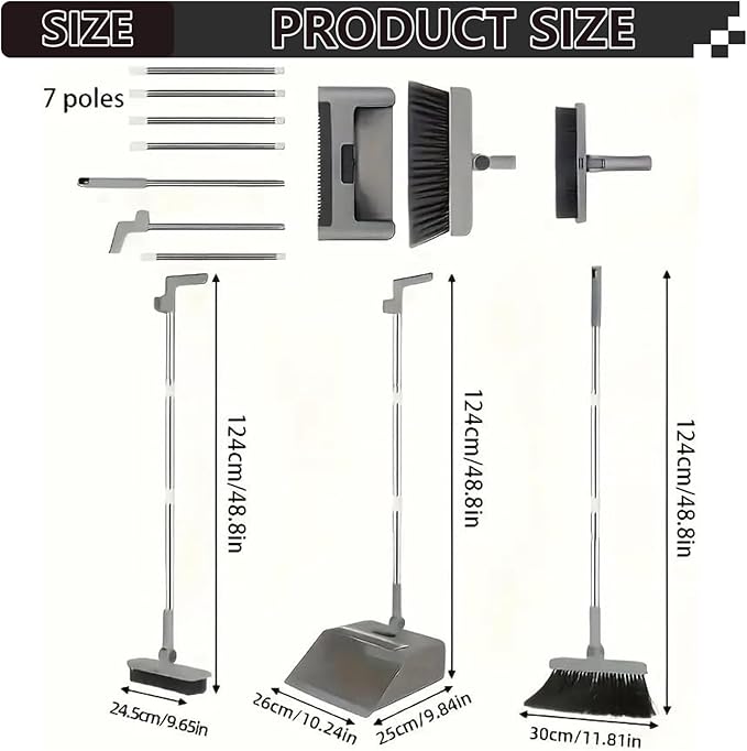 3-in-1 Foldable Rotating Broom with Dustpan Combo Set Long Handle for Home Office School Dorm