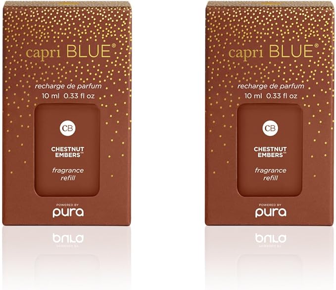 Capri Blue Pura Diffuser Refills – Luxury Home Fragrance – Long Lasting Oil Diffuser Scents with Notes of Roasted Chestnut Bitter Orange &amp Black Cardamom (Chestnut Embers Pack of 2 Pura Refills)