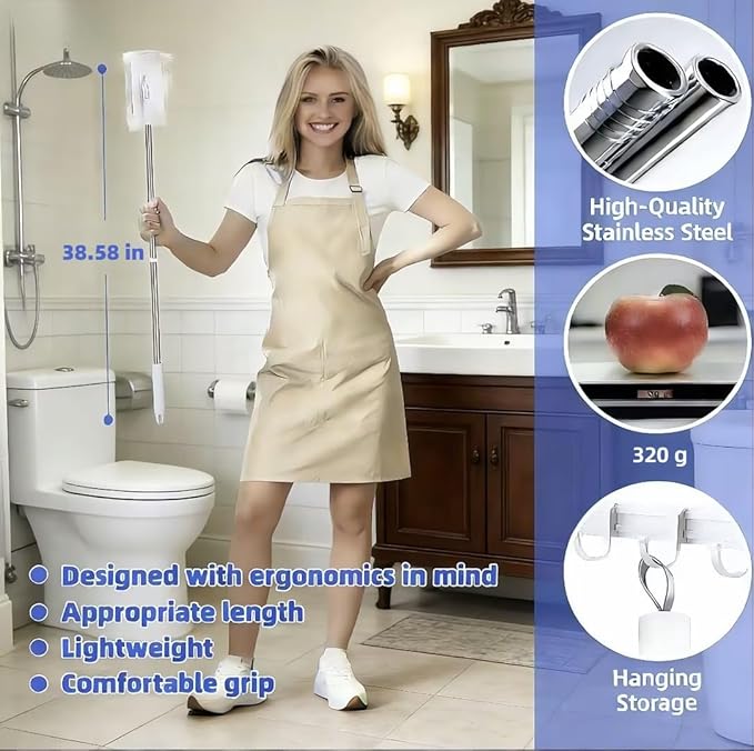 Snap Grip Mini Mop Stick with 39in Handle — Zero-Touch Gap Dust Cleaner &amp Locking Head Lazy Mops Wet and Dry for Kitchen Bathroom Toilet Cleaning (1 mini mop+10 Cloths)