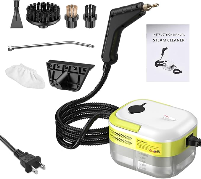 1200W Portable Handheld Steam Cleaner for Car Quick Heat 105℃ High Temperature Machine with 1200ml Water Tank 3 Brush Heads and 7 Accessories Portable for Home (US Plug)