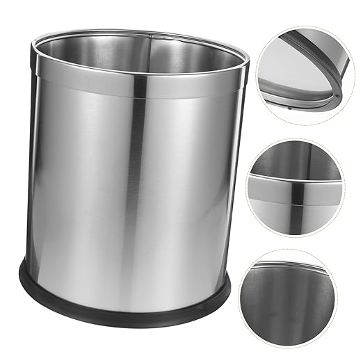 Office Bin Stainless Steel Trash Can Wastebasket Modern Table Trash Basket