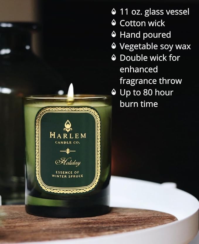 Harlem Candle Co. Holiday Luxury Candle 11 oz Glass Jar Double Wick Soy Wax Gift Box Wild Berry Rose Absinthe Angelica Strawberry Musk and Birchwood 80 Hour Burn
