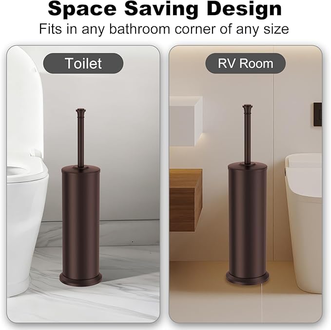 Bronze Toilet Brush and HolderExtra Long Handled Toilet Brush for BathroomStainless Steel Heavy Duty Toilet Bowl BrushRemovable Inner BowlDeep Cleaning Dense Bristles Cleaner Brush -Space Saving