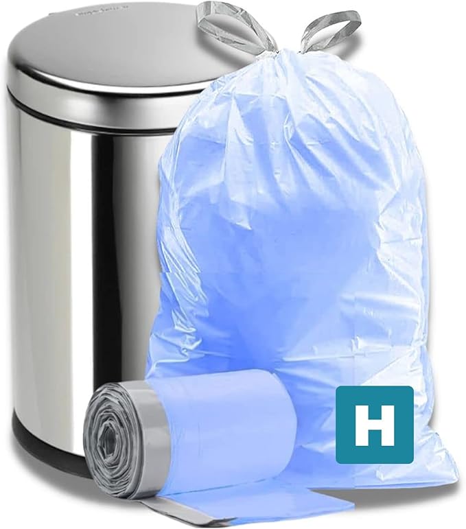 Plasticplace Custom Fit Trash Bags Compatible with simplehuman Code H (200 Count) Tinted Blue Drawstring Garbage Liners 8-9 Gallon / 30-35 Liters 18.5 x 28