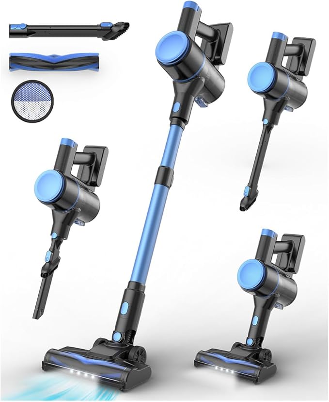 N8 Cordless Vacuum CleanerLightweight Stick Vacuum with Powerful Suction2200mAh Battery40 Mins RuntimeSelf-StandingRechargeable Vacuum Cleaners for Home Hardwood Floor Carpet Pet Hair (Blue)