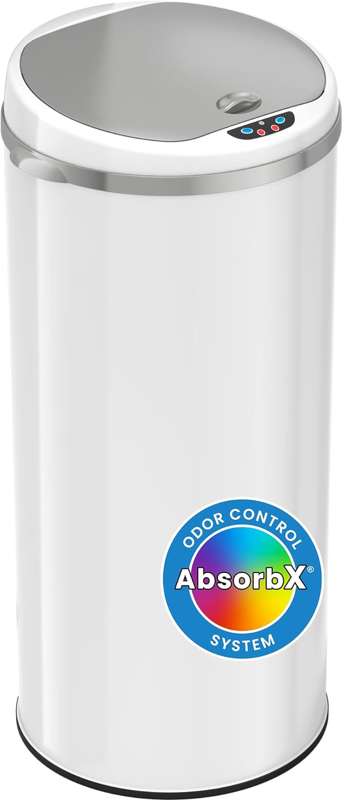 iTouchless 13 Gallon Touchless Sensor Trash Can with Odor Filter System Round White Steel Garbage Bin for Home Kitchen Pale White 13 Gal