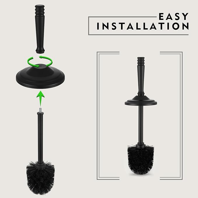 Black Toilet Brush and Holder Set Stainless Steel Toilet Brush for BathroomHeavy Duty Black Toilet Bowl Brush and HolderDeep Cleaning Modern Toilet Cleaner Brush -Space Saving Covered Brush