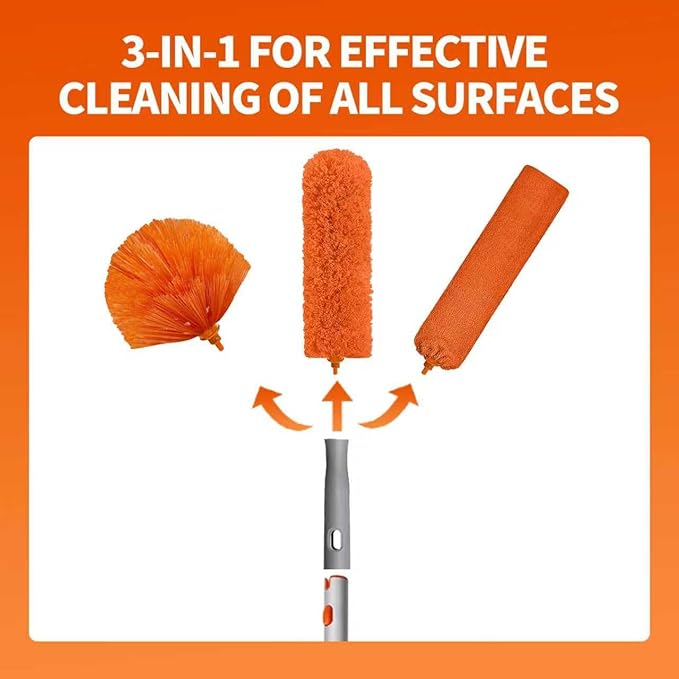 Ceiling Fan Cleaner Duster with 72‘’ Extendable Long Handle Cleaning Duster Kit Reusable Chenille &amp Microfiber Mop Head for High Ceiling Fan Blade Wall Blinds Cobweb