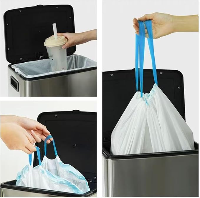 15 Gallon white drawstring trash bags No tear open large floral scent garbage bagUltra thickened plastic for tall kitchenOfficeLiving room Commercial Use 26x30 inches