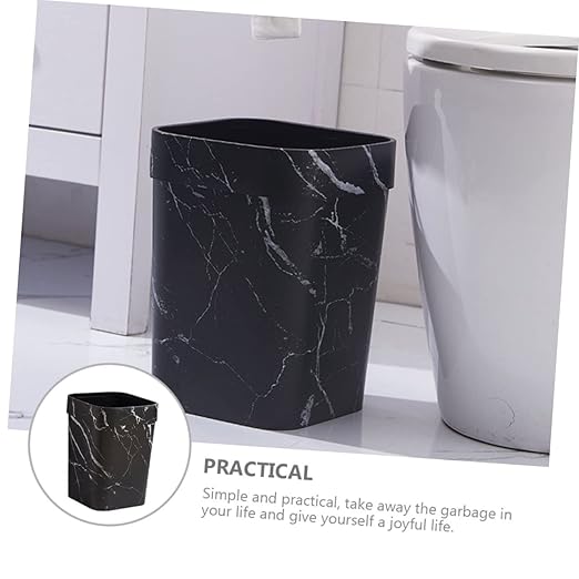 VOSAREA Marbling Wastebasket Lidless Square Trash Can for Bathroom Kitchen Bedroom Non Slip Design Elegant Marble Finish for Home Hotel Use
