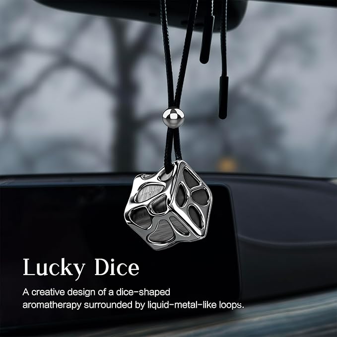Lucky Dice Long-Lasting Car Air Fresheners Diffuser gift Set with 2 Scent Refills &amp Unscented DIY Tablet - Spill-Proof Solid Fragrance