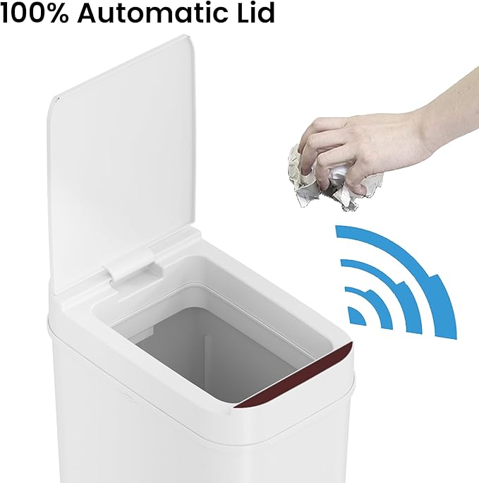 iTouchless 3 Gallon Bathroom Sensor Trash Can 10 Liter Small Touchless Automatic Slim Garbage Bin with Lid Smart Narrow Motion Control Commercial Waste Basket for Office Bedroom White
