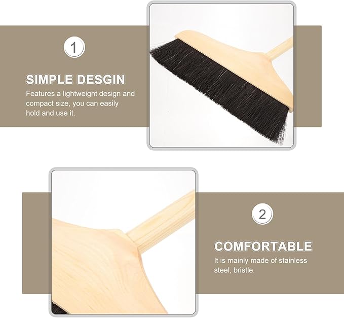 Horsehair Broom for Hardwood Floors Soft Bristle Indoor Sweeping Brush with Pine Wood Head Anti-Static Dust Remover for Home Kitchen 37 Inch Wood Long Handl