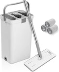Flat Floor Mop and Bucket Set with Wringer Flat Mops for Floor Cleaning Wall Mop Cleaner with Long Handle Hardwood Floor Mop with 3 Microfiber Pads (XF)