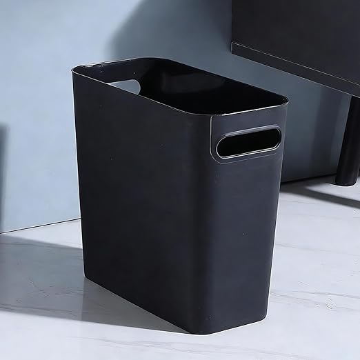 2.4 Gallon Slim Trash Can Small Plastic Wastebasket for Bathroom Office Kitchen Narrow Space Under Sink or Desk (Black)