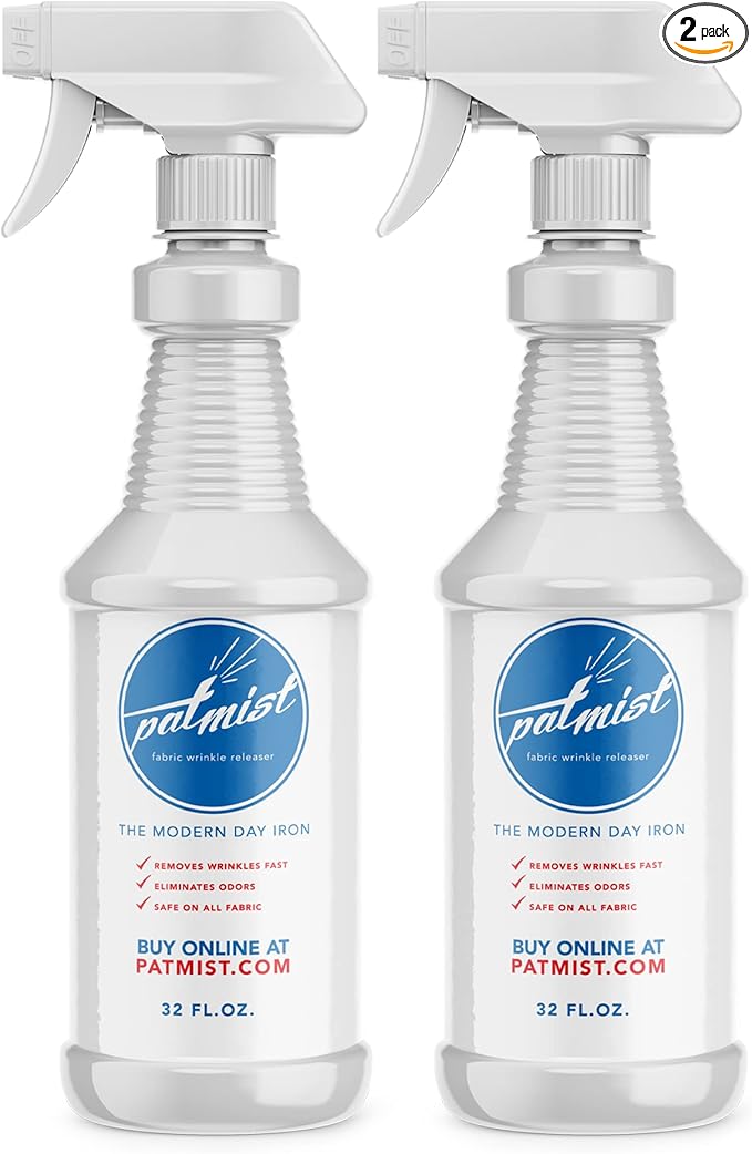 Wrinkle Remover Spray - Fabric Refresher with Fresh Laundry Scent - Odor Remover &amp Fast Drying Ironing Spray - Mist Nozzle Wrinkle Release Spray for Clothes – (2Pack - 32Oz)