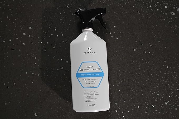 TriNova Granite Cleaner &amp Polish Gallon Refill for Daily Use - Made in USA Enhances Shine Streak-Less - for Counter-Tops Marble Stone Bathroom Tile Kitchen &amp Islands - 18 fl oz 24PK