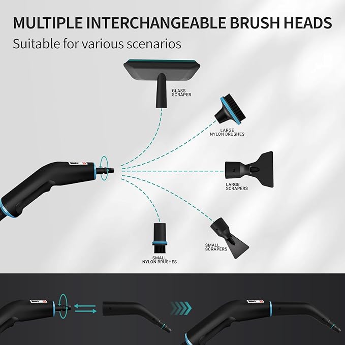 Heapsion Steam Cleaner Steamer for Cleaning with 15s Heat-Up 6 Adjustable Levels Large 1.32 Quarts Tank Pressurized Handheld Steam Cleaner for Home Dirt Grease Grout TileFloor Car 12 pcs
